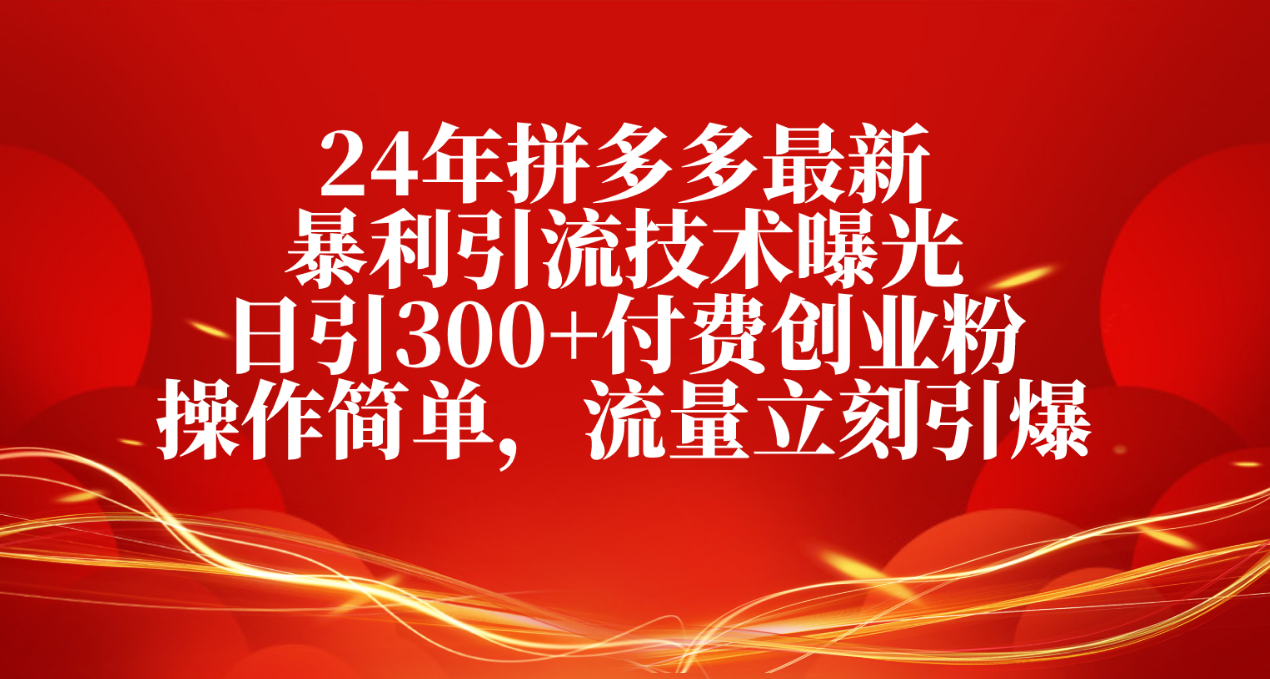 24年拼多多最新暴利引流技术曝光，日引300+付费创业粉，操作简单，流量…-800资源网