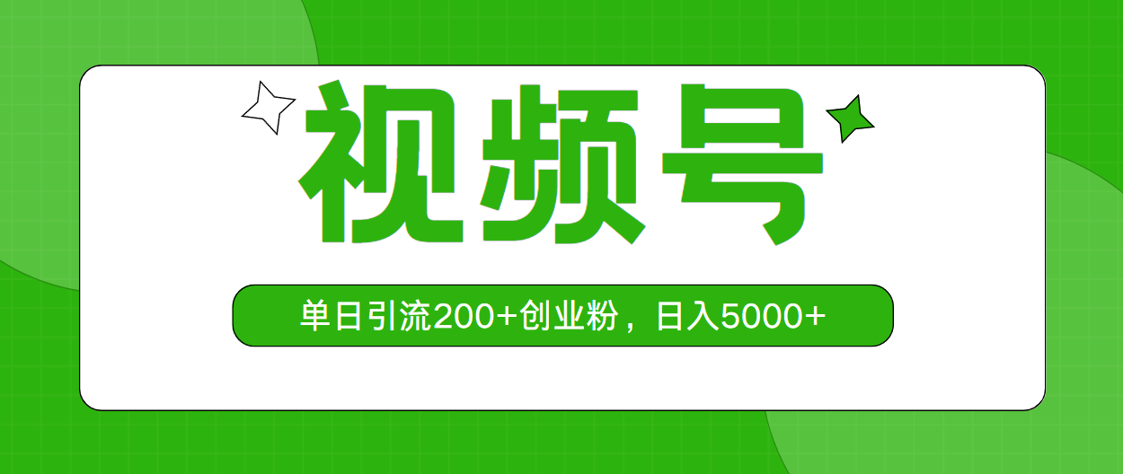 视频号，单日引流200+创业粉，日入5000+-800资源网