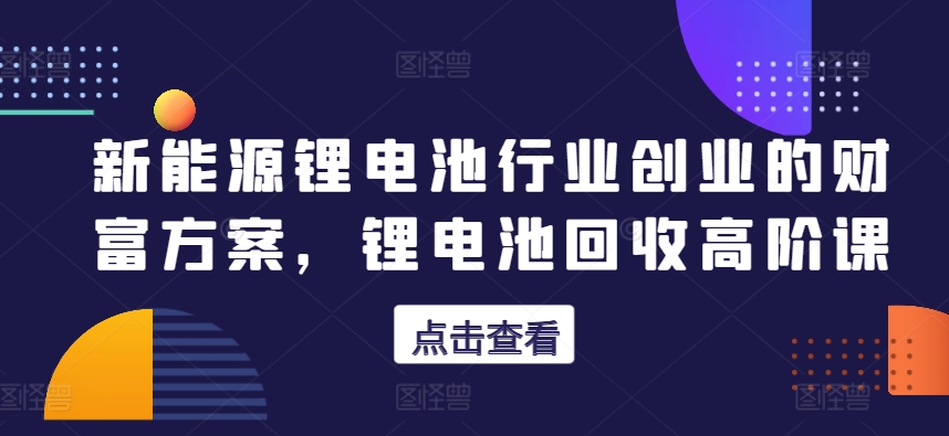 新能源锂电池行业创业的财富方案，锂电池回收高阶课-800资源网