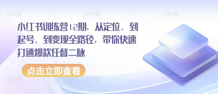 小红书训练营12期，从定位、到起号、到变现全路径，带你快速打通爆款任督二脉-800资源网