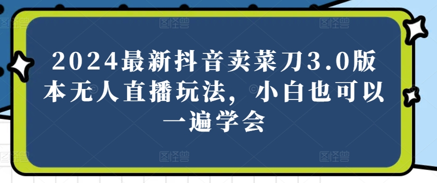 2024最新抖音卖菜刀3.0版本无人直播玩法，小白也可以一遍学会-800资源网