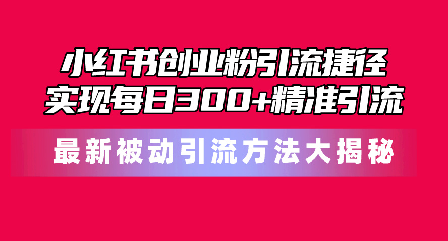 小红书创业粉引流捷径！最新被动引流方法大揭秘，实现每日300+精准引流-800资源网
