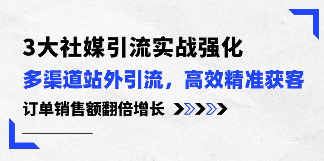 3大社媒引流实操强化，多渠道站外引流/高效精准获客/订单销售额翻倍增长-800资源网