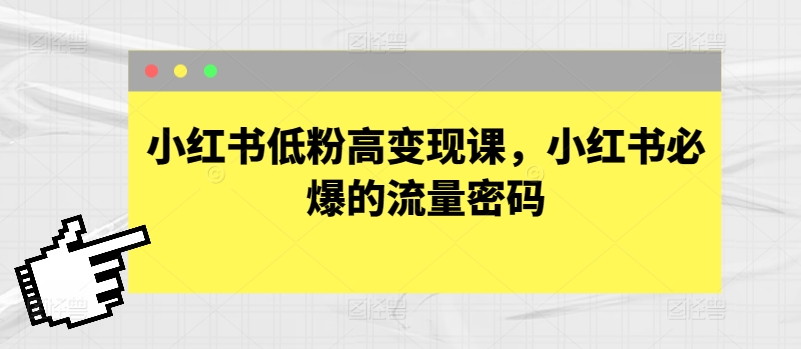 小红书低粉高变现课，小红书必爆的流量密码-800资源网