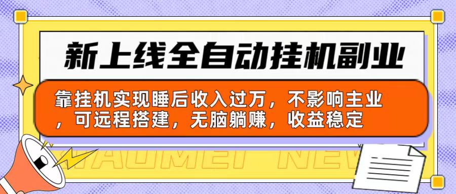 新上线全自动挂机副业：靠挂机实现睡后收入过万，不影响主业可远程搭建…-800资源网