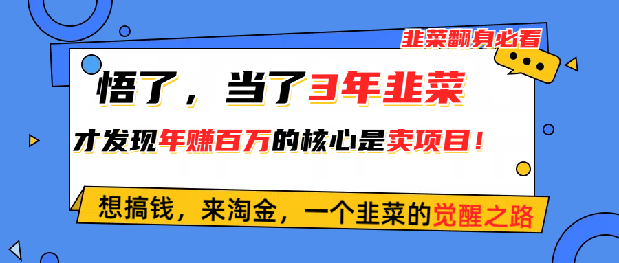 悟了，当了3年韭菜，才发现网赚圈年赚100万的核心是卖项目，含泪分享！-800资源网