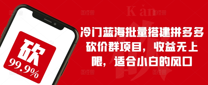 冷门蓝海批量搭建拼多多砍价群项目，收益无上限，适合小白的风口-800资源网
