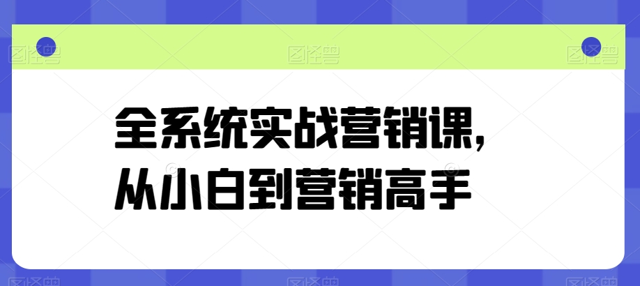 全系统实战营销课，从小白到营销高手-800资源网