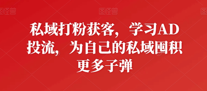 私域打粉获客，学习AD投流，为自己的私域囤积更多子弹-800资源网
