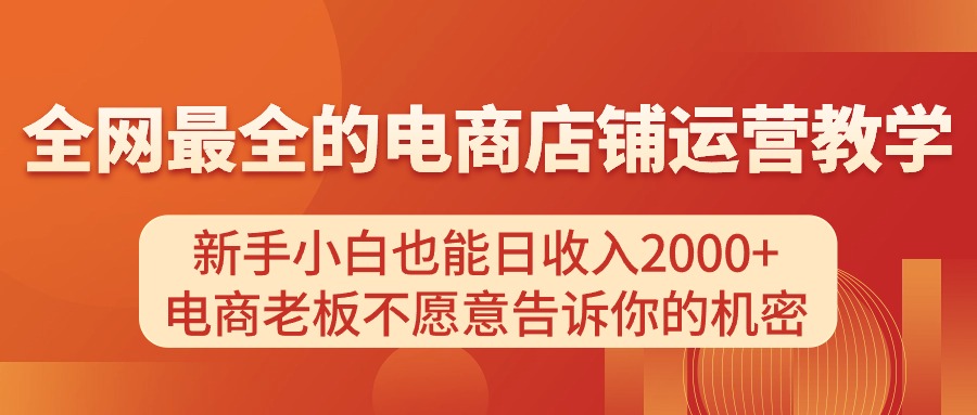 电商店铺运营教学，新手小白也能日收入2000+，电商老板不愿意告诉你的机密-800资源网