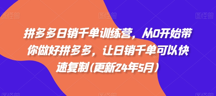 拼多多日销千单训练营，从0开始带你做好拼多多，让日销千单可以快速复制(更新24年6月)-800资源网