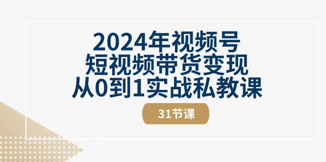 2024年视频号短视频带货变现从0到1实战私教课（30节视频课）-800资源网