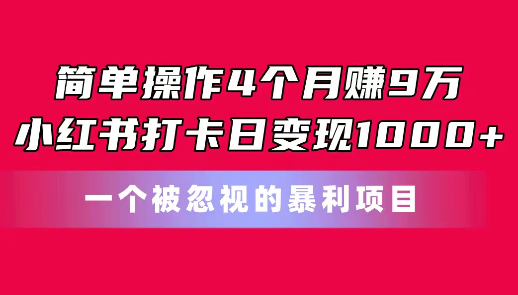 简单操作4个月赚9万！小红书打卡日变现1000+！一个被忽视的暴力项目-800资源网