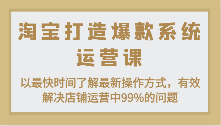 淘宝打造爆款系统运营课：以最快时间了解最新操作方式，有效解决店铺运营中99%的问题-800资源网