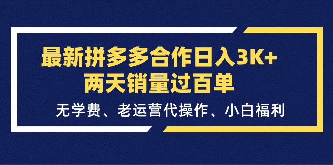 最新拼多多合作日入3K+两天销量过百单，无学费、老运营代操作、小白福利-800资源网