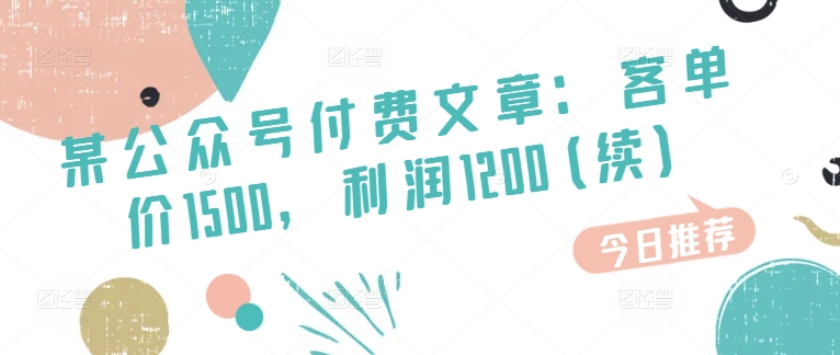 某公众号付费文章：客单价1500，利润1200(续)，市场几乎可以说是空白的-800资源网