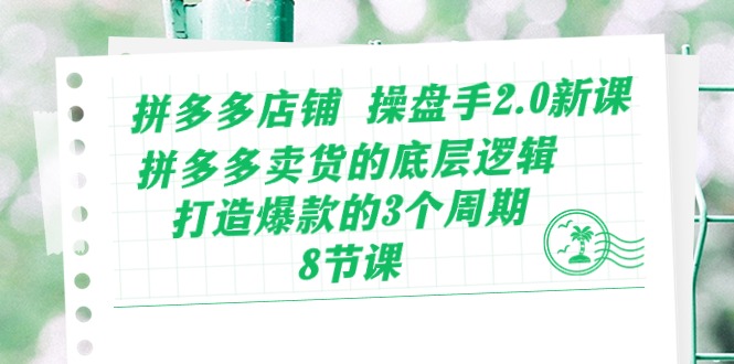 拼多多店铺操盘手2.0新课，拼多多卖货的底层逻辑，打造爆款的3个周期（8节）-800资源网