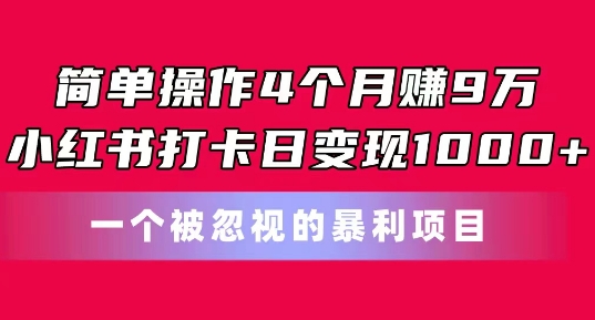 简单操作4个月赚9w，小红书打卡日变现1k，一个被忽视的暴力项目-800资源网