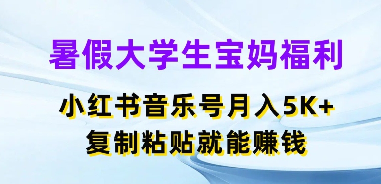 暑假大学生宝妈福利，小红书音乐号月入5000+，复制粘贴就能赚钱-800资源网