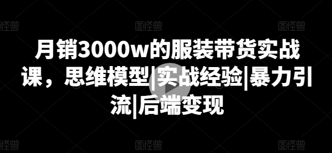 月销3000w的服装带货实战课，思维模型|实战经验|暴力引流|后端变现-800资源网