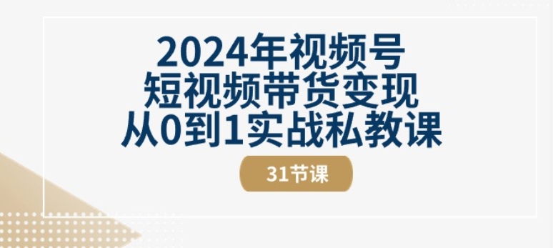2024年视频号短视频带货变现从0到1实战私教课(31节视频课)-800资源网