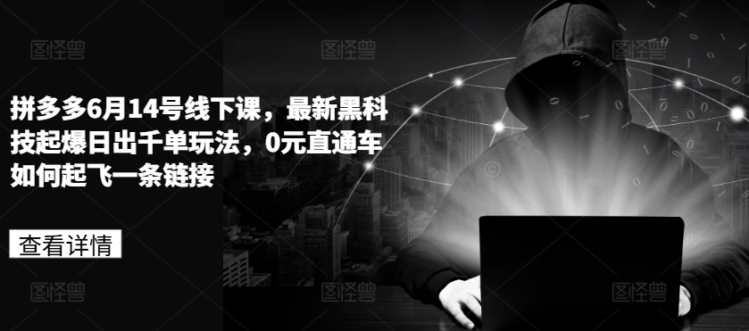 拼多多6月14号线下课，最新黑科技起爆日出千单玩法，0元直通车如何起飞一条链接-800资源网