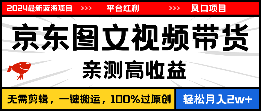 2024最新蓝海项目，逛逛京东图文视频带货，无需剪辑，月入20000+-800资源网