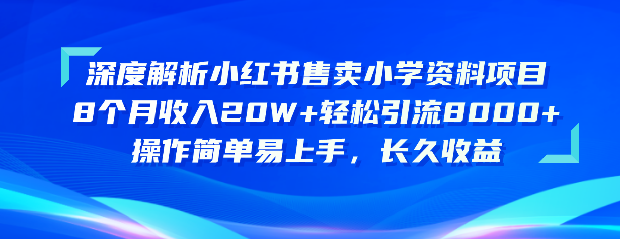 深度解析小红书售卖小学资料项目 8个月收入20W+轻松引流8000+操作简单…-800资源网