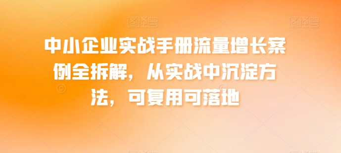 中小企业实战手册流量增长案例全拆解，从实战中沉淀方法，可复用可落地-800资源网