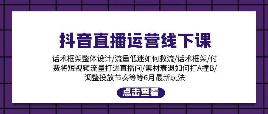 抖音直播运营线下课：话术框架/付费流量直播间/素材A撞B/等6月新玩法-800资源网