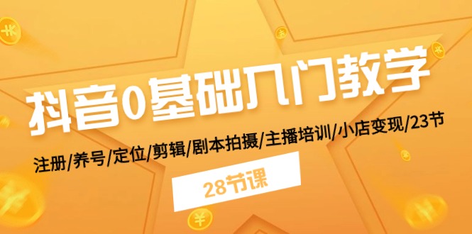 抖音0基础入门教学 注册/养号/定位/剪辑/剧本拍摄/主播培训/小店变现/28节-800资源网