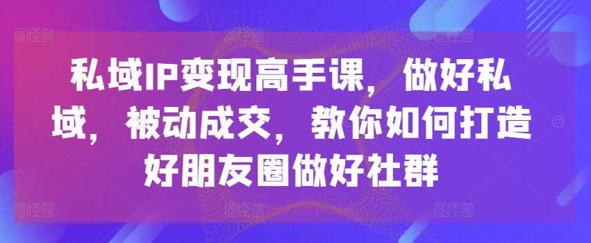 私域IP变现高手课，做好私域，被动成交，教你如何打造好朋友圈做好社群-800资源网