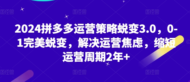 2024拼多多运营策略蜕变3.0，0-1完美蜕变，解决运营焦虑，缩短运营周期2年+-800资源网
