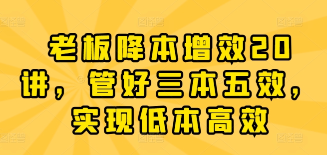 老板降本增效20讲，管好三本五效，实现低本高效-800资源网