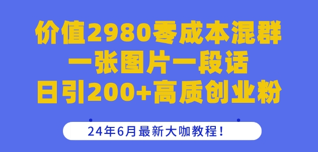 价值2980零成本混群一张图片一段话日引200+高质创业粉，24年6月最新大咖教程-800资源网