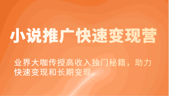小说推广快速变现营-业界大咖传授高收入独门秘籍，助力快速变现和长期变现。-800资源网