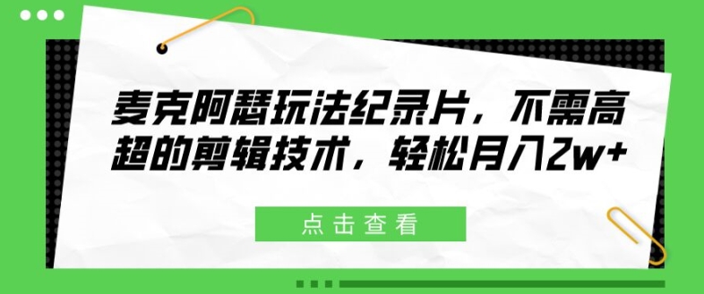 麦克阿瑟玩法纪录片，不需高超的剪辑技术，轻松月入2w+-800资源网