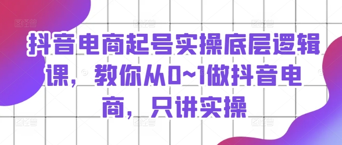 抖音电商起号实操底层逻辑课，教你从0~1做抖音电商，只讲实操-800资源网