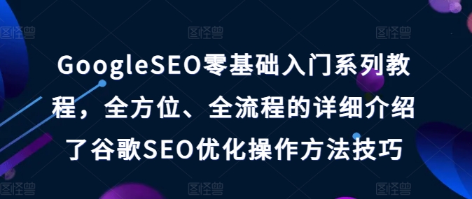 GoogleSEO零基础入门系列教程，全方位、全流程的详细介绍了谷歌SEO优化操作方法技巧-800资源网