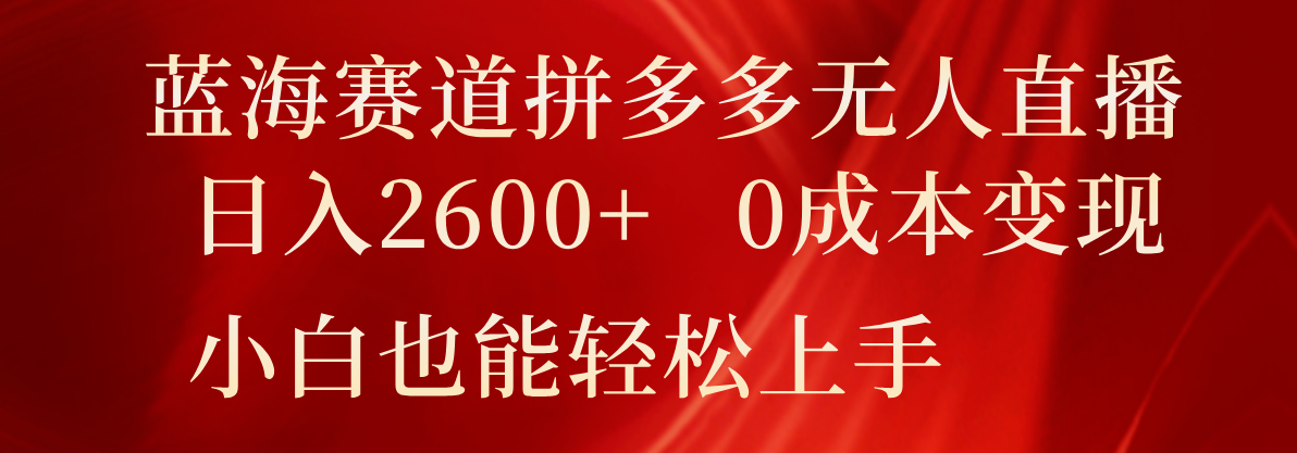 蓝海赛道拼多多无人直播，日入2600+，0成本变现，小白也能轻松上手-800资源网
