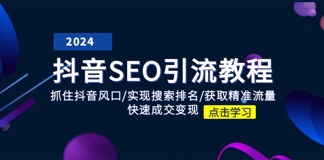 抖音SEO引流教程：抓住抖音风口/实现搜索排名/获取精准流量/快速成交变现-800资源网