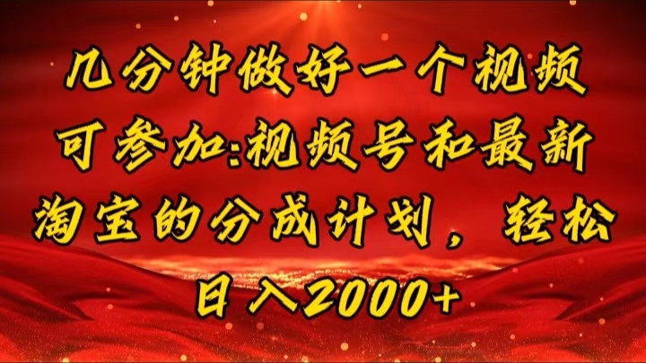 几分钟一个视频，可在视频号，淘宝同时获取收益，新手小白轻松日入2000…-800资源网