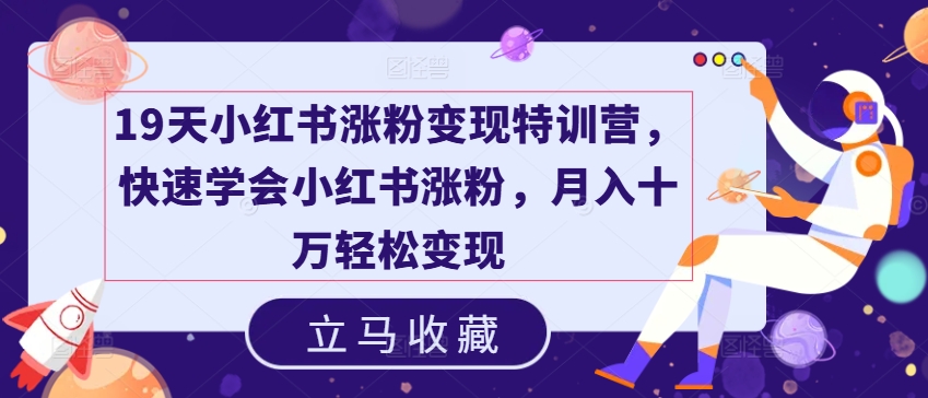 19天小红书涨粉变现特训营，快速学会小红书涨粉，月入十万轻松变现-800资源网