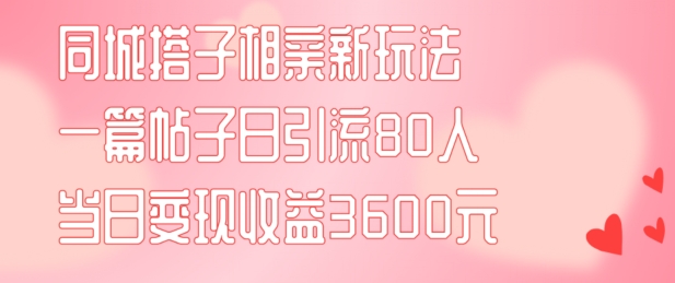 同城搭子相亲新玩法一篇帖子引流80人当日变现3600元(项目教程+实操教程)-800资源网