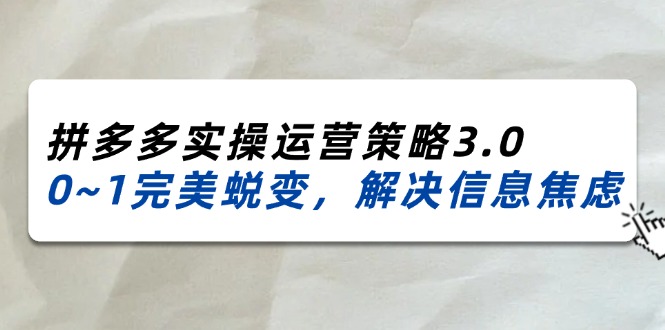 2024-2025拼多多实操运营策略3.0，0~1完美蜕变，解决信息焦虑（38节）-800资源网