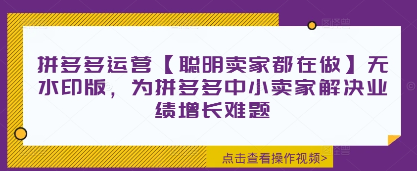 拼多多运营【聪明卖家都在做】无水印版，为拼多多中小卖家解决业绩增长难题-800资源网