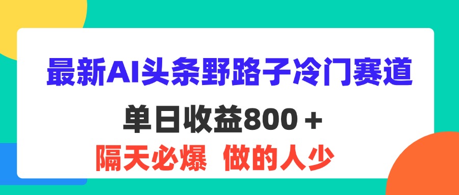 最新AI头条野路子冷门赛道，单日800＋ 隔天必爆，适合小白-800资源网