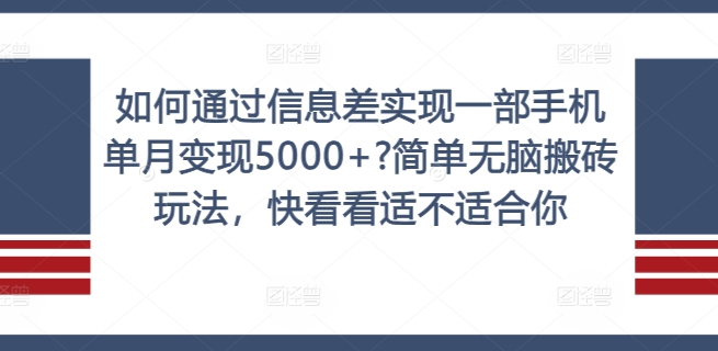 如何通过信息差实现一部手机单月变现5000+?简单无脑搬砖玩法，快看看适不适合你-800资源网
