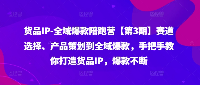 货品IP全域爆款陪跑营【第3期】赛道选择、产品策划到全域爆款，手把手教你打造货品IP，爆款不断-800资源网