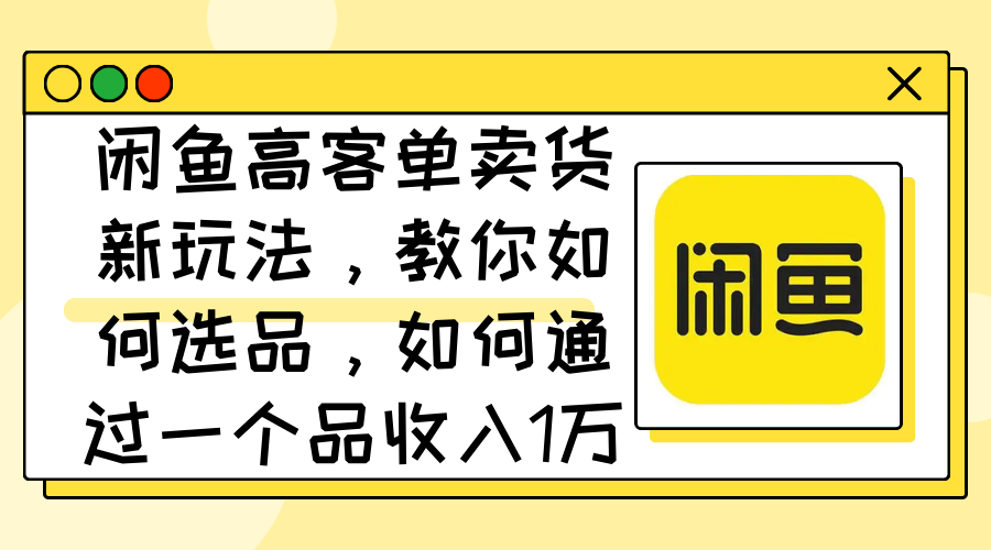 闲鱼高客单卖货新玩法，教你如何选品，如何通过一个品收入1万+-800资源网